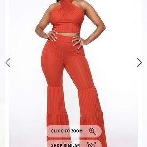 Two piece set orange ribbed bell bottom